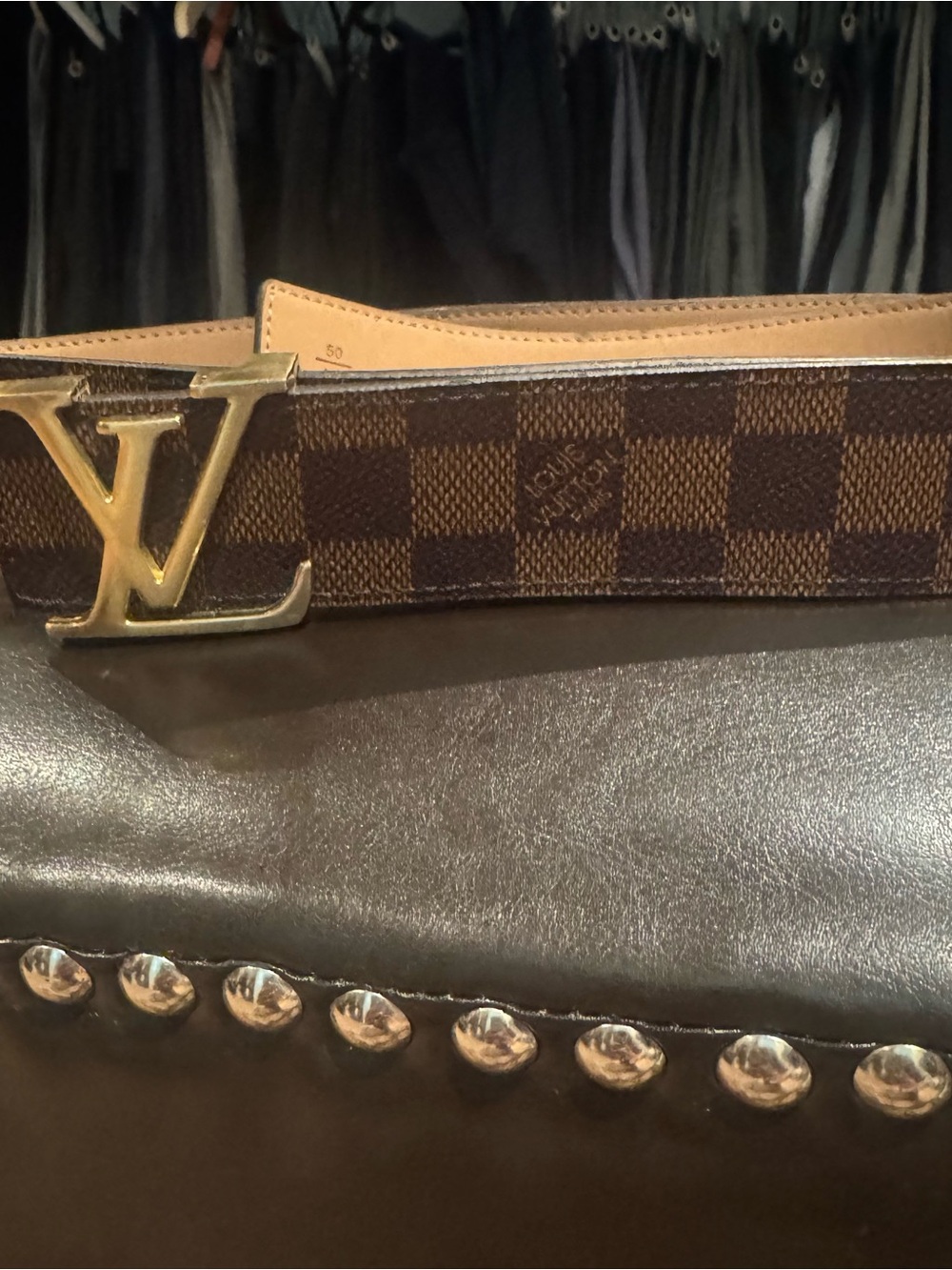 Louis Vuitton Brown monogram Leather Belt with Gold Stud Detailing